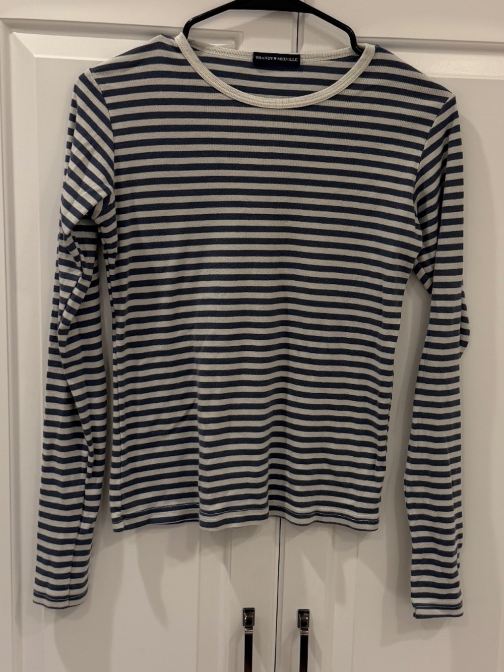 Brandy Melville Blue & White Striped Long-sleeved T-shirt - Size S
